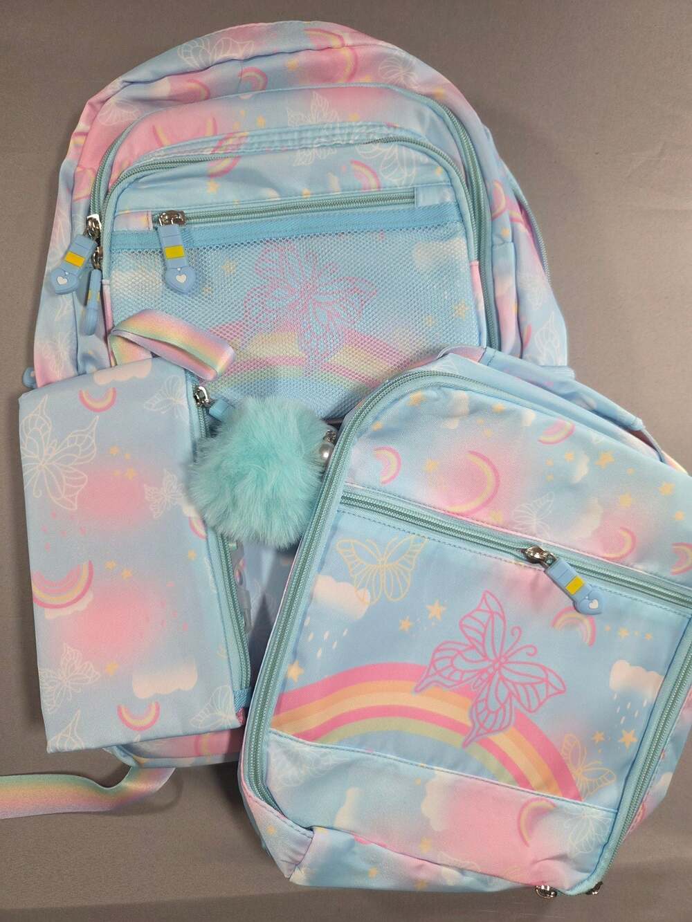 Kawaii Rainbow and Butterfly 3-Piece School Backpack Set